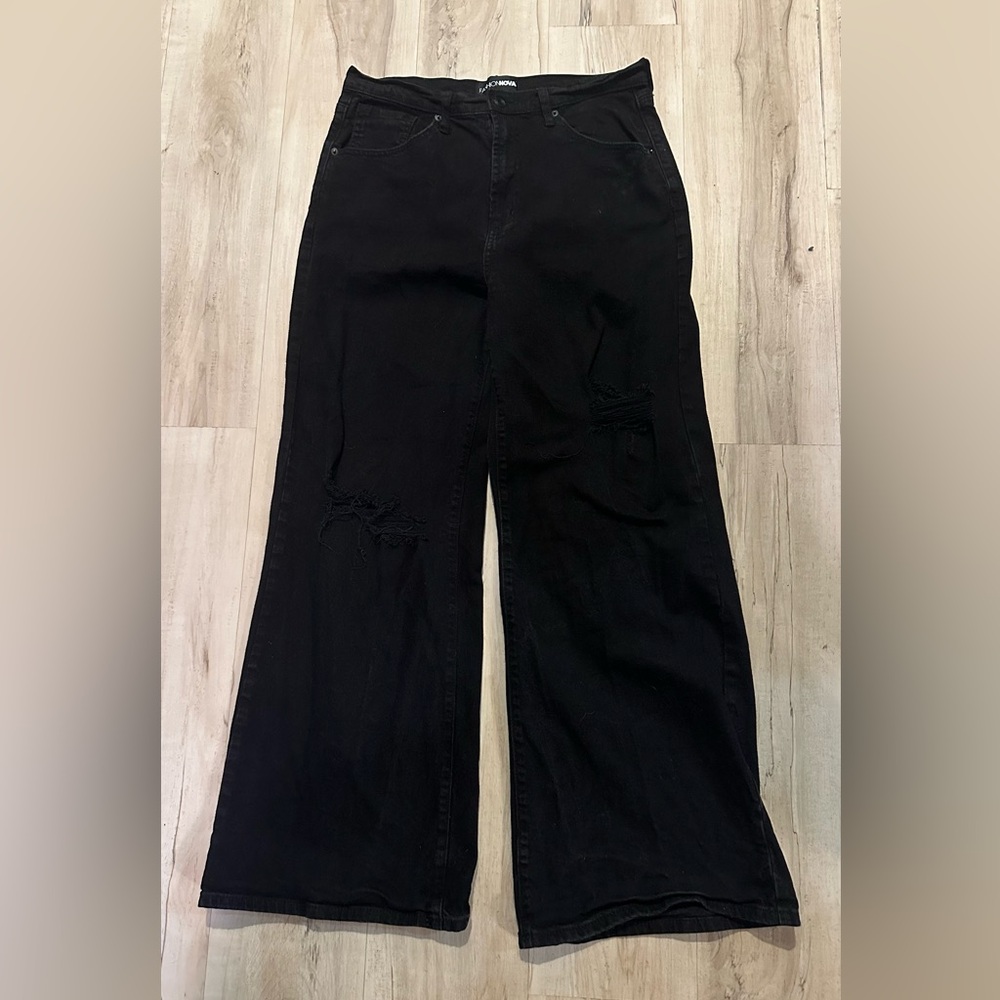 Women's Wide-leg Black Trendy Jeans